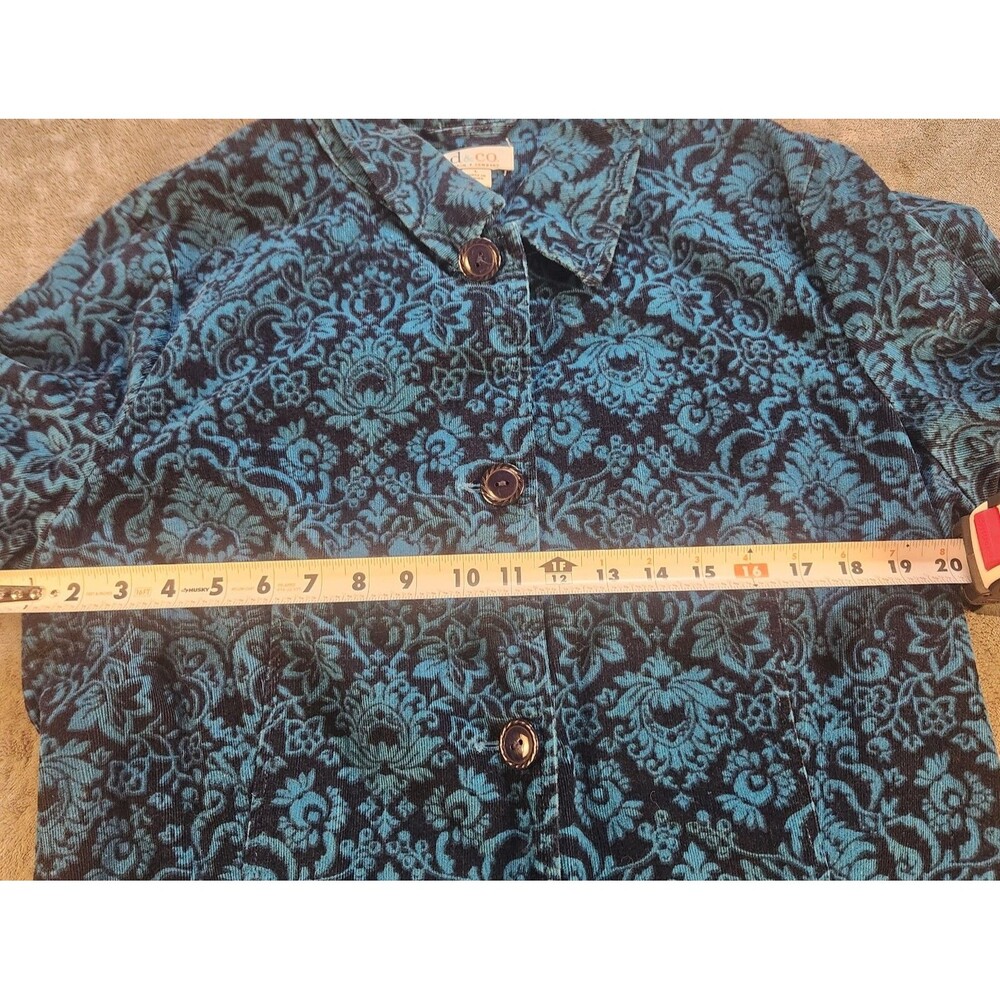 d&co Denim & Company Floral Corduroy Jacket Women’s Large Blue Button Up - Picture 7 of 8